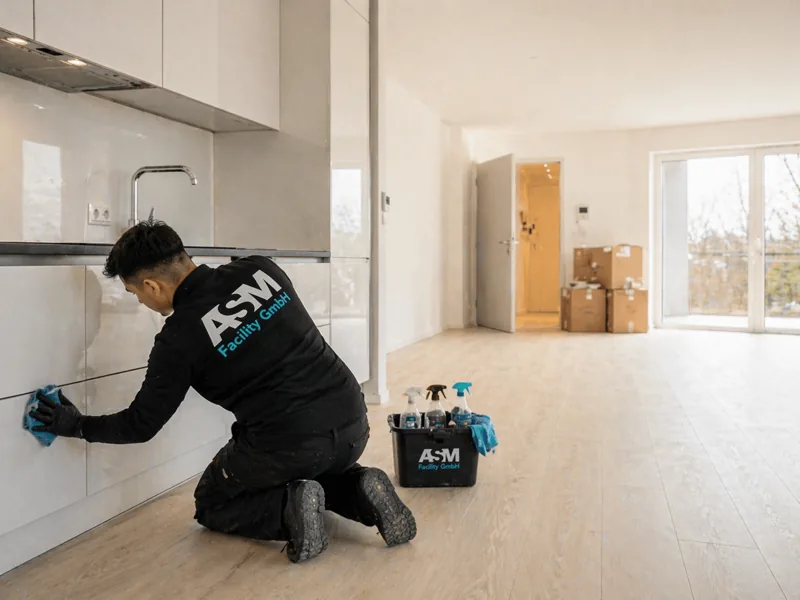 ASM Mitarbeiter reinigt Küchenfronten