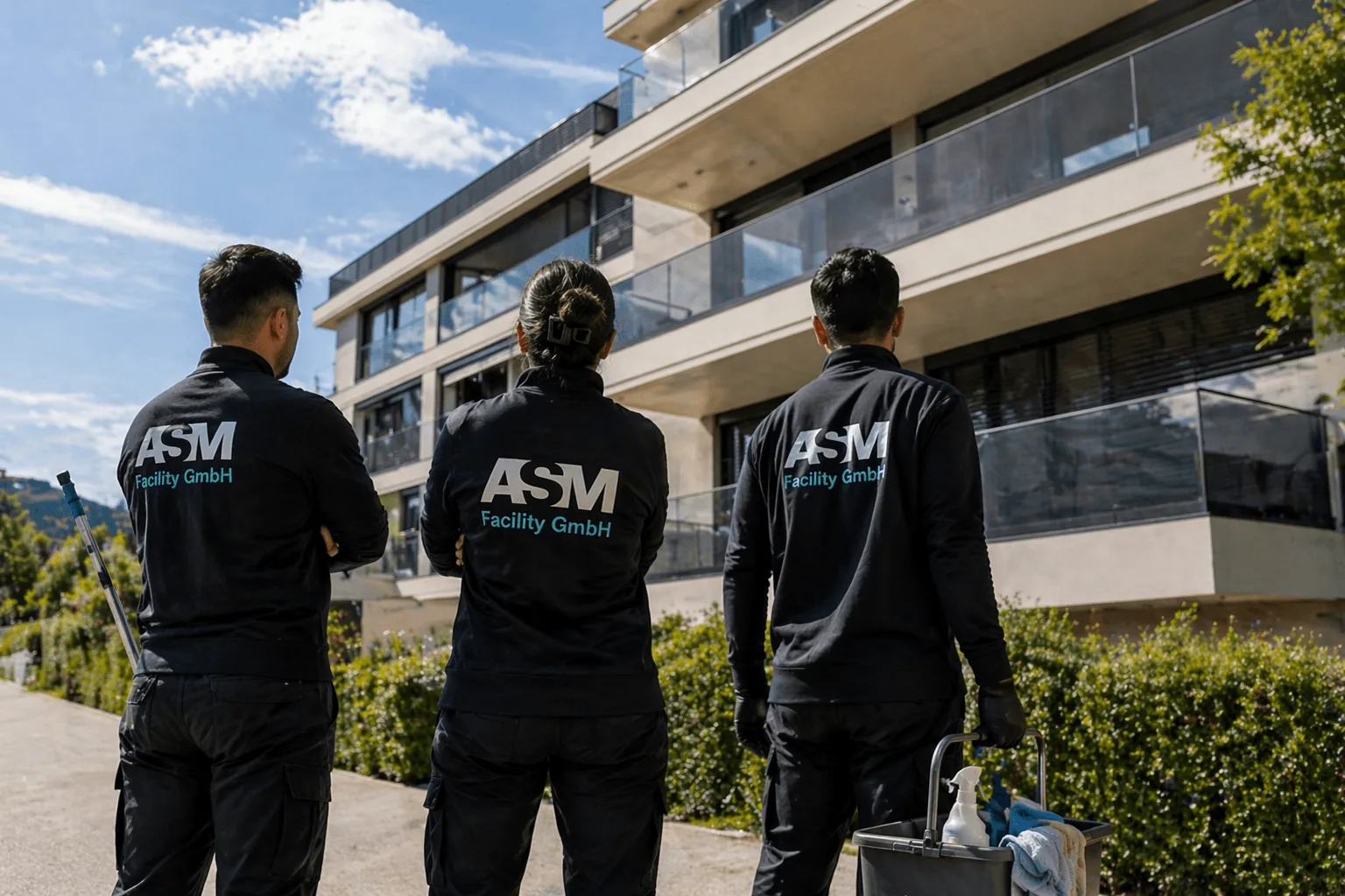 ASM Facility Team vor einer Liegenschaft